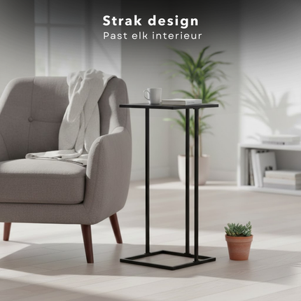 Cheqo® Bijzettafel - Zwarte Bijzettafel - Sidetable - Zwarte Sidetable - Banktafel - Zwarte Banktafel - Eindtafel - Nachtkastje - Zwart Nachtkastje - Bedtafel - Laptoptafel - Laptoptafel Voor Bank - Plantentafel - Plantenstandaard - Zuil Tafel