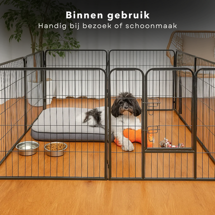 Cheqo® Opvouwbare Hondenren Zwart – Puppyren 80 cm Hoog – 8 Panelen met Deur – Metalen Hondenkennel – Binnen- en Buiten Gebruik – Weersbestendig – Verstelbare Kattenren – Compact Opbergen – Zonder Gereedschap
