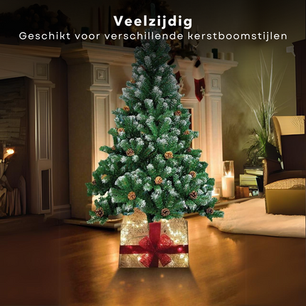 Cheqo® Kerstboomrok met LED Verlichting - Opvouwbaar - 45x45x27,5 cm - Glitter Cadeau Design