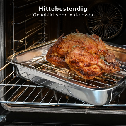 Cheqo® Diepe Ovenschaal RVS - Braadslee - Lasagneschaal - Grote Bakvorm 32x23cm - Bakvorm met Handgrepen - Roestvrijstalen Bakvorm - 4 Liter Inhoud - Geschikt voor Oven en Koelkast - Vaatwasserbestendig