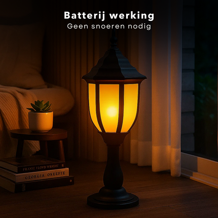 Cheqo® Lantaarn Met Vlameffect - Sfeervolle Kerst Lantaarn - Realistisch Vlameffect - Kunststof Lantaarn - Timer Functie - 48 cm Hoog - Voor Binnenshuis - LED Verlichting - Op Batterijen - Op Batterijen - 6 Uur Aan