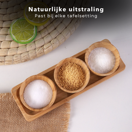 Cheqo® Bamboe Tapas Set - Serveerplank 21x7 cm - Inclusief 3 Schalen - Duurzaam Bamboe