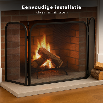 Cheqo® Openhaardscherm - Openhaard Scherm - Haardscherm - Vonkenscherm - Kachelhek - Inklapbaar Vonkenscherm - Gepoedercoat