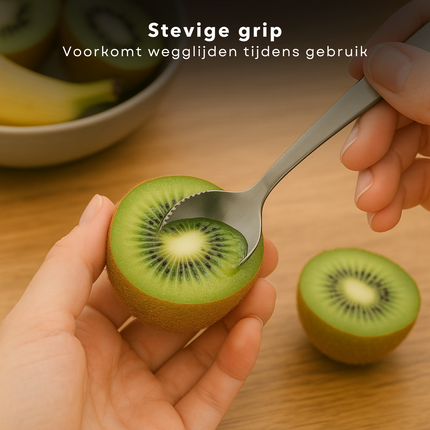 Cheqo® RVS Kiwi Lepel Set - Grapefruit Lepels - Fruitlepel - Fruitlepels met Gekartelde Rand - 3 Stuks