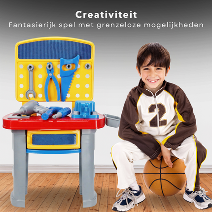 Cheqo® Interactieve Speelgoed Werkbank - Kinderwerkbank - Bouwset voor Kinderen met Gereedschap Set