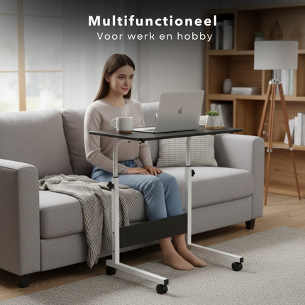 Cheqo® Bedtafel Op Wielen - Verrijdbare Bedtafel - Laptoptafel Op Wielen - Verrijdbare Laptoptafel - Overbed Tafel - Tafel Voor Over Bed - Bedtafeltje Met Wielen - Laptoptafel Bed - Bedtafel Laptop