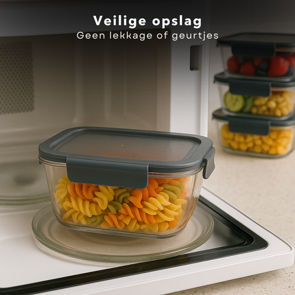 Cheqo® Glazen Meal Prep Bakjes - Vershoudbakjes Glas - Luchtdichte Vershoudbakjes - Glazen Bewaarbakjes - Magnetronbestendige Bakjes - Ovenbestendige Bakjes - Diepvriesbakjes Glas - Mealprep