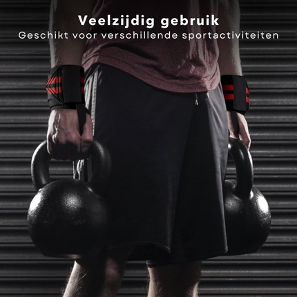 Cheqo® Polsbeschermers voor Krachttraining - Set van 2 CrossFit Polsband Polsbandage - Polsbrace - Verstelbare Wrist Wraps - Zwart met Rood