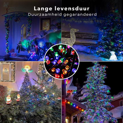 Cheqo® Kerstverlichting - Kerstboomverlichting - Kerstlampjes - 200 LED - 4M - Voor Binnen en Buiten - Timer - Veelkleurig - 8 Lichtfuncties - Op Batterijen - Multicolor - Gekleurde Kerstverlichting - Sfeerverlichting - Feestverlichting Kerstboomverlichting