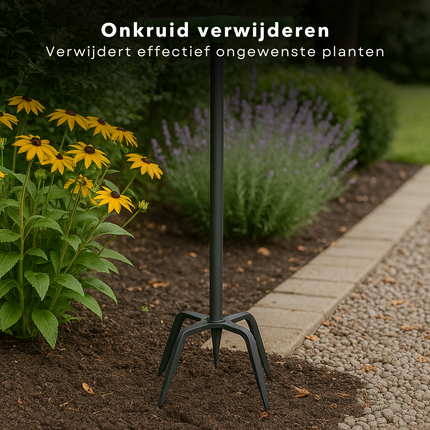 Cheqo® Tuinklauw Woelvork - Metaal - Tuinfrees - Onkruidsteker - Onkruidtrekker - Aarde Losmaken - Grond Beluchten - Kultiveren - Ergonomisch - Onkruid Wieden - Onkruidverwijderaar - Duurzaam en Efficiënt