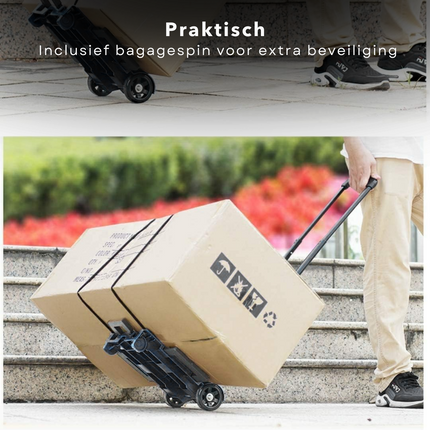 Cheqo® Opvouwbare Steekwagen - Transporttrolley met Handige Bagagespin - Lichtgewicht en Sterk - Draagvermogen tot 30 kg - Metaal en Kunststof - Telescopisch Handvat - Gewicht van 1.2 KG - Kunststof Wielen - Transportwagen - Verhuiswagen - Steekkar Steekwagen