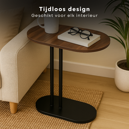 Cheqo® Moderne Bijzettafel - Salontafel Set - Bijzet Tafel Set - Laptoptafel - Banktafel - Nachtkastje - Bruin Metaal - Compacte Laptoptafel - MDF