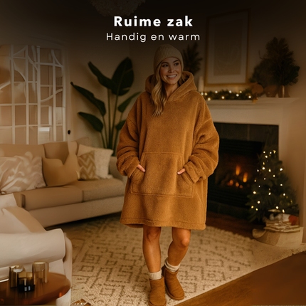 Cheqo® Teddy Hoodie Deken voor Vrouwen Bruin - Bruine Teddy Hoodie - Snuggle Hoodie - Cuddle Hoodie - Hoodie Blanket - Oodie Plaid - Deken - Oversized Hoodie - One Size