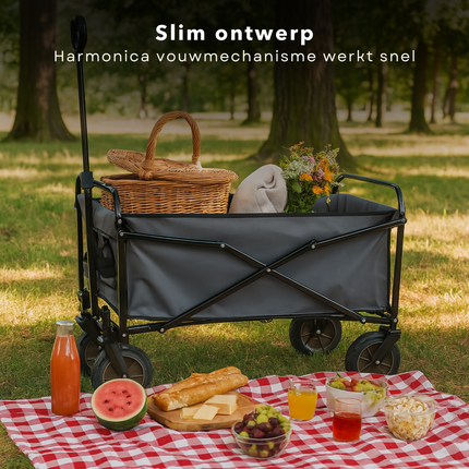 Cheqo® Opvouwbare Bolderkar – Trolley met Trekstang & Harde Wielen – 70 Kilo Draagvermogen – Inklapbaar Ontwerp – Transportwagen voor Dagje Uit – Compacte Opslag – Geschikt voor Strand – Stevige Constructie – Niet voor Huisdieren of Mensen