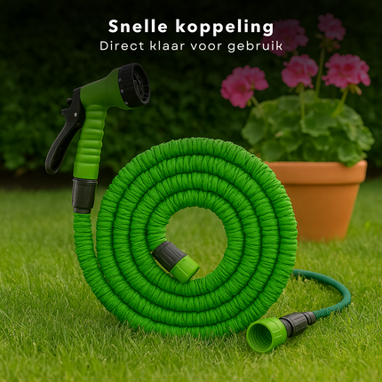 Cheqo® Flexibele Tuinslang Set - Uitrekbare Tuinslang - 7.5-15M Uittrekbaar - Inclusief Sproeikop - Kunststof