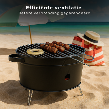 Cheqo® Tafelbarbecue Houtskool - Tafel Barbecue - BBQ Tafelmodel - Houtskoolbarbecue - Compacte BBQ voor Camping of Park - 35 cm - RVS - Lichtgewicht