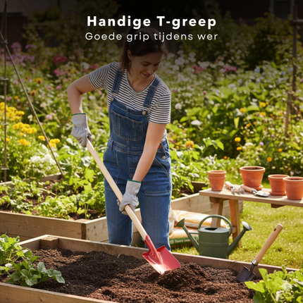 Cheqo® Metalen Schep - Houten Steel -  Tuingereedschap - Kinderschep - Tuinschep - Strandschep - Zandspeelgoed - Tuinieren - Metalen Blad - Compacte Schep - Tuinwerk - Sneeuw Schep - Zand Scheppen - Sneeuwschep