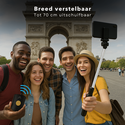 Cheqo® Selfie Stick met Bluetooth Afstandsbediening – 3-in-1 Uitschuifbare Selfiestick & Tripod Statief – Smartphone Houder – Lichtgewicht & Opvouwbaar – Voor iPhone & Android – 360° Draaibaar – Voor TikTok & Instagram