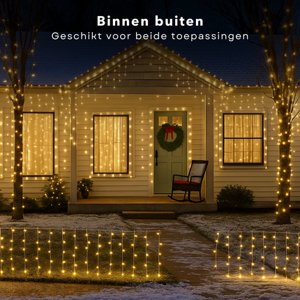 Cheqo® Ijspegel Verlichting - Kerstverlichting Buiten - Ijspegelverlichting Warm Wit - 360 LED - Transparant Snoer - 12 Meter - Lichtgordijn - Geschikt voor Binnen en Buiten - IP44 Adapter - Energiezuinig