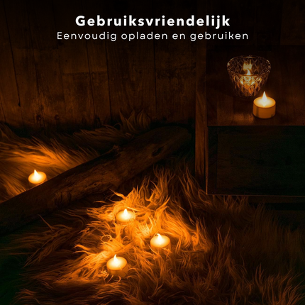 Cheqo® LED Theelichtjes Set - Waxinelichtjes Oplaadbaar en Duurzaam - Horeca LED Kaars - Kaarsjes - Veilig Alternatief voor Waxinelichtjes - Inclusief USB Kabel