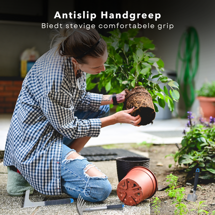Cheqo® Tuingereedschap Set - Tuingereedschapset - 8-Delig - Tuinset - Tuin Set - Metaal en Kunststof - Schep - Hark - Voegms - Tuinklauw