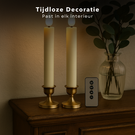Cheqo® LED Kaarsen Set - Ivoor - LED Dinerkaarsen Met Afstandsbediening - Sfeerverlichting - Veilig en Stijlvol