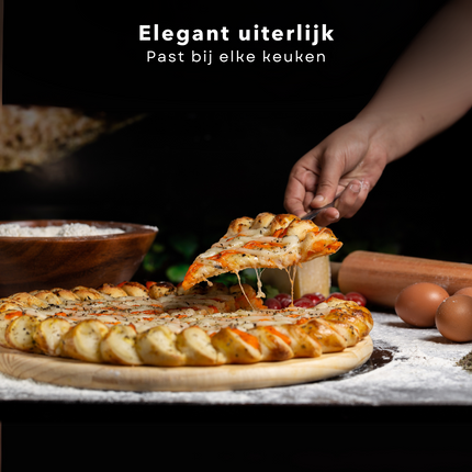 Cheqo® Bamboe Pizzaplank Met Snijder - Serveerplank - Pizza Plank  - Luxe Pizzabord - Serveerschaal - Tapasplank - Hapjes - Duurzaam en Stijlvol