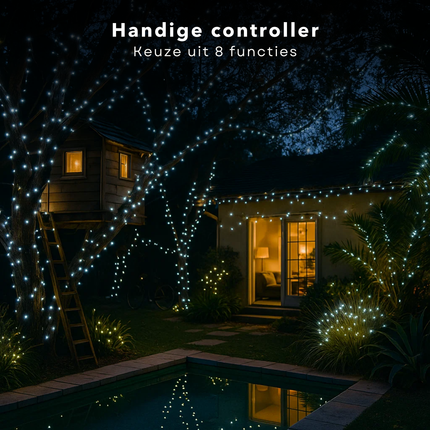 Cheqo® Kerstverlichting - Kerstlampjes - Kerstboomverlichting Wit - 960 LED Lampjes - Koel Wit Licht - Kerstverlichting Binnen en Buiten - IP44 Adapter - Met Controller - Automatische Timer - Geheugenfunctie - Zwart Snoer - 8 Lichtstanden