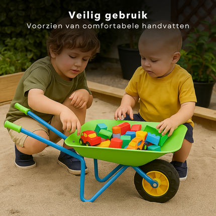 Cheqo® Metalen Kinderkruiwagen - Kruiwagen voor Kinderen - Speelgoed Kinderen Tuin - Tuinieren Voor Kinderen - Tuinkruiwagen - Kindertuingereedschap