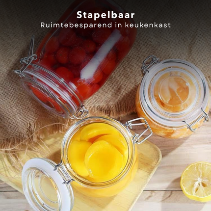 Cheqo® Glazen Weckpot - Inmaakpot - Glazenpot - Voorraadpot 0.75L - Glazen Voorraadpotten - Luchtdichte Bewaarpot - Glas