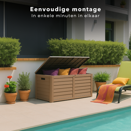 Cheqo® Kussen Opbergbox - Kussenbox - Tuinkussenbox - Tuinkussen Box - Weerbestendig & Verrijdbaar - Opbergbox Tuin voor Buiten - 420 L - Taupe