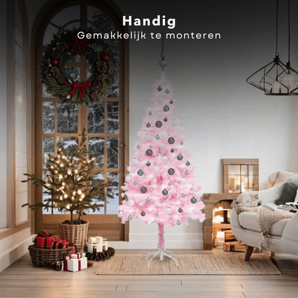 Cheqo® Roze Kerstboom - Kerstboom - Kunstkerstboom 180 cm - Met LED-Verlichting en Kerstballen - PVC - USB-Aansluiting