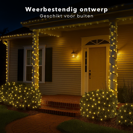 Cheqo® Kerstverlichting Op Batterij - Warm Wit LED Lampjes - Geschikt Voor Binnen En Buiten - 96 LED Lampjes - 7 Meter Lichtsnoer - Met Timer - 8-Functies Controller - IP44 Waterdicht - Zwarte Kabel - 3x AA Batterijen - Kerstlampjes - Kerstboomverlichting