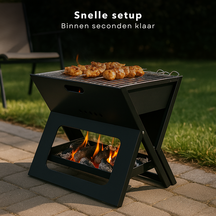 Cheqo® Opvouwbare Barbecue - Draagbare Houtskool BBQ - Portable BBQ - Draagbaar en Inklapbaar - Voor Camping en Strand - Camping BBQ - Houtskool
