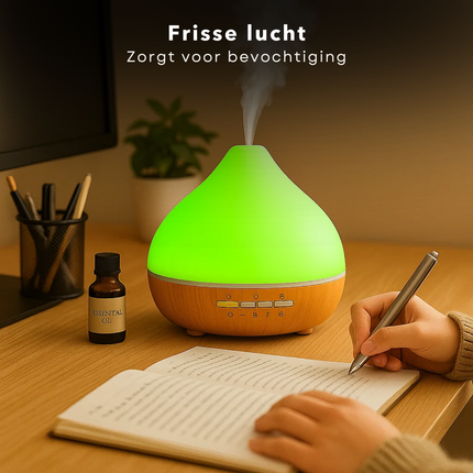 Cheqo® Aroma Diffuser LED - Luchtbevochtiger - Geurverspreider - Aromatherapie Diffuser - Etherische Olie Verstuiver - LED Sfeerverlichting - Stille Werking - USB Type-C Voeding - 300 Ml Capaciteit - Timer Opties - Rustgevende Sfeer