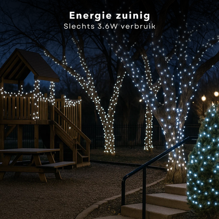 Cheqo® Kerstverlichting - Kerstlampjes - Kerstboomverlichting 16 Meter - 800 LED Lampjes - Geschikt voor Buiten - Geschikt voor Binnen - Koelwit Licht - 8 Lichtfuncties - Lichtsnoer met Timer - Geheugenfunctie - IP44 Adapter