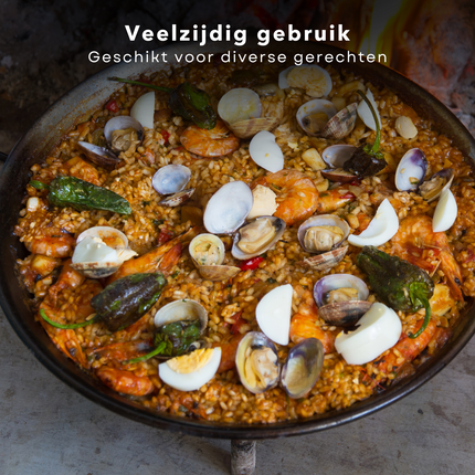 Cheqo® Luxe Paellapan - Paella Pan - Antiaanbak - Alle Warmtebronnen - Grote Stalen Pan voor Inductie