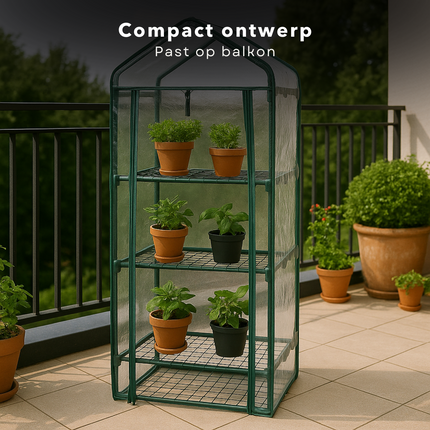 Cheqo® Mini Kas 4 Lagen - Kweekkas met Opbergruimte - Compacte Tuinkas voor Groente Kweken - Foliekas - Moestuin - Weerbestendige Plantenkas - Kweekkas
