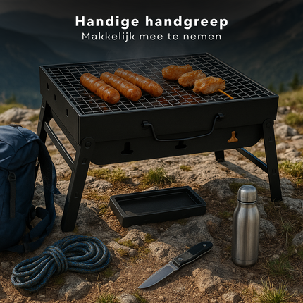 Cheqo® Opvouwbare Barbecue - Draagbare Houtskool Grill - Tafel Barbecue - Camping Barbecue - Gepoedercoat Staal - Compact En Lichtgewicht - Voor Strand En Park - Barbecue Voor Balkon - Kleine Draagbare Bbq