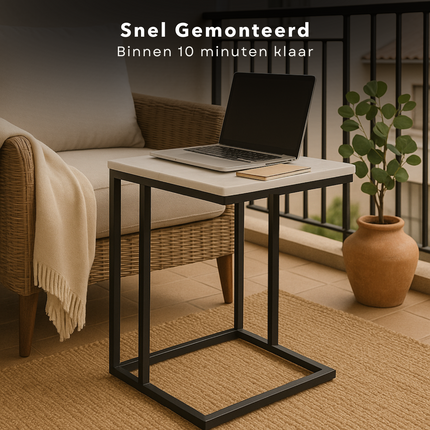Cheqo® Bijzettafel - Bedtafel - Laptoptafel - Banktafel - Bijzettafeltje - Salontafel - Bijzet Tafel - Metaal - Marmeren MDF Tafelblad - Kleine Moderne Tafel - Wit