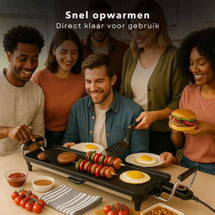 Cheqo® Teppanyaki Grillplaat - XL Bakplaat - 1800W Vermogen - Tafelgrill - Instelbare Thermostaat - Social Dining - Elektrisch Koken - Gemakkelijk Te Reinigen - Met Vet Lekbakje - Handvatten - Gourmet Grillplaat - Grote Grilloppervlak