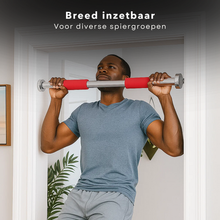 Cheqo® Verstelbare Optrekstang - Pull Up Bar - Deurpost Montage - Krachttraining Thuis - Chin Up Bar - Foam Handgrepen - Maximaal 100 Kg - Fitness Thuis - Optrekstang Deurpost - Krachttraining - Zonder Schroeven - Verstelbaar