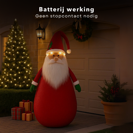 Cheqo® Kerstman XXL - LED Verlichting - 120 Cm Hoogte - Geschikt Voor Buiten - Warm-Witte LED Lampjes - Met Timer - Kerstdecoratie Buiten - Waterproof Kerstman - Batterij Aangedreven - Ruimtebesparend Opbergen - 10 LED Lampjes