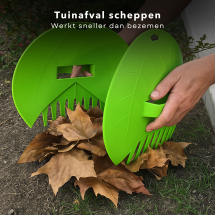 Cheqo® Bladgrijper Set - Bladgrijpers - Hark - Bladhark - Handharken - Bladeren Tuinhark - Lichtgewicht Kunststof - Tuinafval Verzamelen - Groen