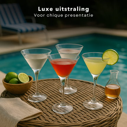 Cheqo® Martini Glazen Set - Martiniglas Set - Martiniglazen - Cocktail Glas Set - 220ml - Voor Cocktails en Martini's - Pornstar Martini Glas - Espresso Martini - 4 Stuks