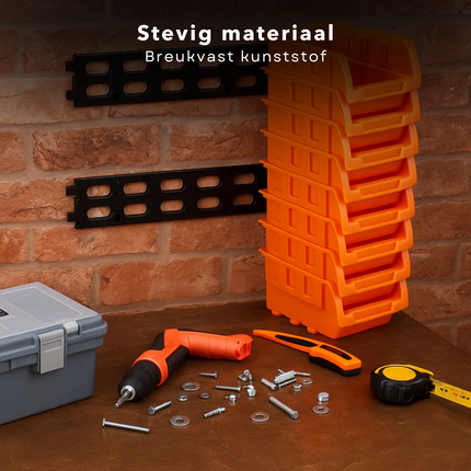 Cheqo® Stapelbare Sorteerbakjes - Opbergbakjes Oranje - Set Van 8 Stuks - Kantoorbenodigdheden Opbergen - Hobbyartikelen Organizer - Sieraden Opbergen - Kostbaarheden Sorteren - Veelzijdige Opbergoplossing - Ruimtebesparend Ontwerp