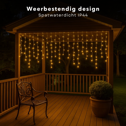 Cheqo® Ijspegel Lichtgordijn - Ijspegelverlichting Buiten - Kerstverlichting Buiten - Extra Warm Wit - 640 LED Lampjes - 12.70 Meter - Lichtgordijn Binnen En Buiten - IP44 Spatwaterdicht - Energiezuinige LED's - 8 Lichtfuncties - Groen Snoer