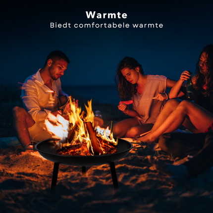 Cheqo® Vuurschaal Staal Ø60 cm - Vuurkorf - Tuinhaard - Sfeerhaard - Terrasverwarmer - Draagbare Terrasverwarming - Met Handvaten