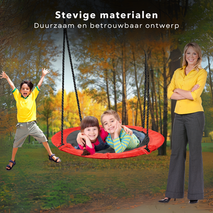 Cheqo® Nestschommel 110 cm - Buiten Schommelen - Schotelschommel - Kinderschommel - Hangschommel - Schommel - Rood Zwart - Hoog Draaggewicht