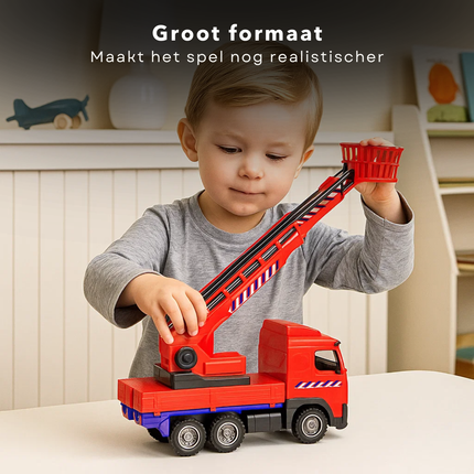 Cheqo® Brandweerauto met Uitschuifbare Ladder - Grote Brandweerauto - Brandweerauto Speelgoed - Brandweerwagen - Brandweerauto Met Ladder - Grote Speelgoedauto - Brandweerauto Voor Kinderen - Speelgoed Vrachtwagen
